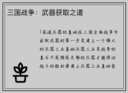 三国战争：武器获取之道
